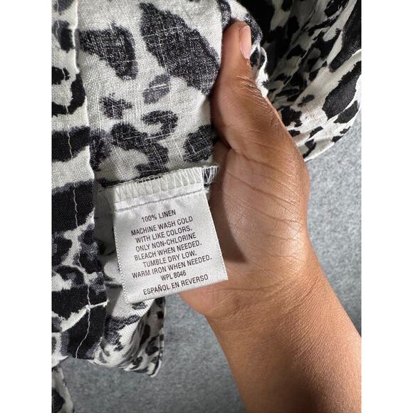 JM Collection Blouse Women 18W Animal Print Linen Long Sleeve Button Front Matur - Picture 3 of 8